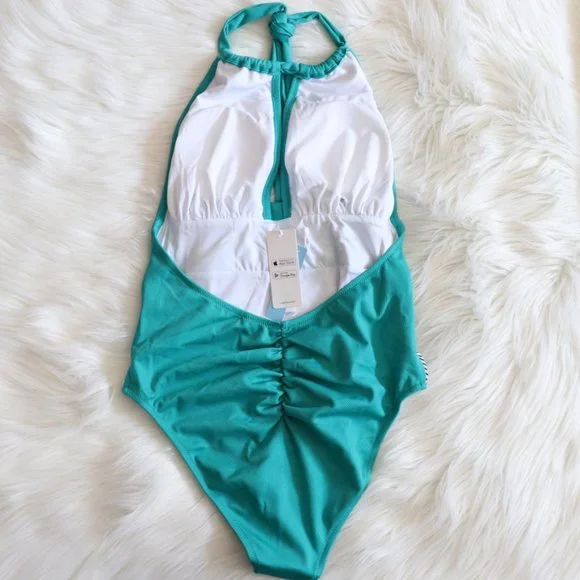 Cupshe Teal and Black Striped One Piece Swimsuit - Picture 6 of 9
